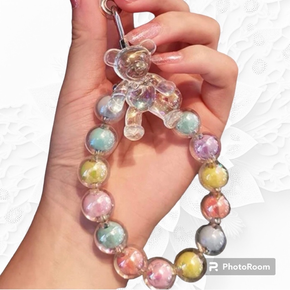 🧸🆕 Beaded Random Color Phone Lanyard with Teddy Bear Charm